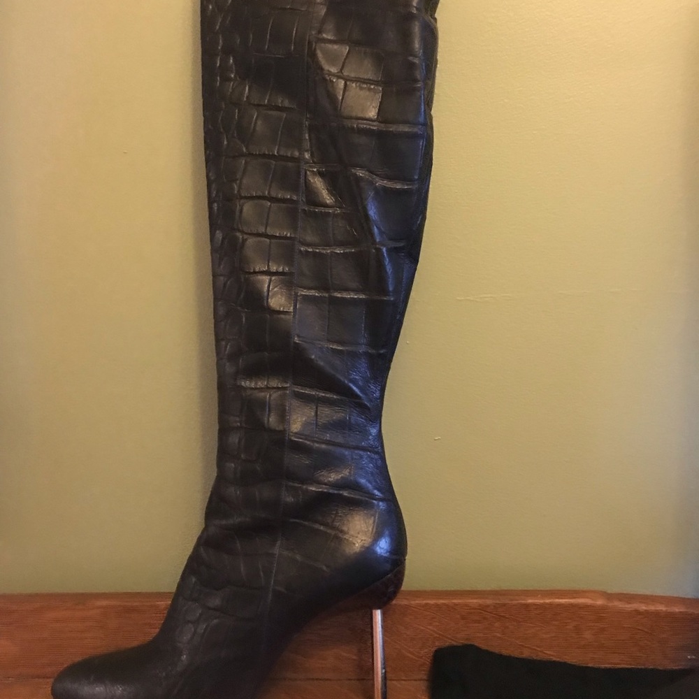 Gianni Versace Stivale Stampa Cocco Tall Boots in Nero/Croc Size 40 T.100 - Picture 5 of 14